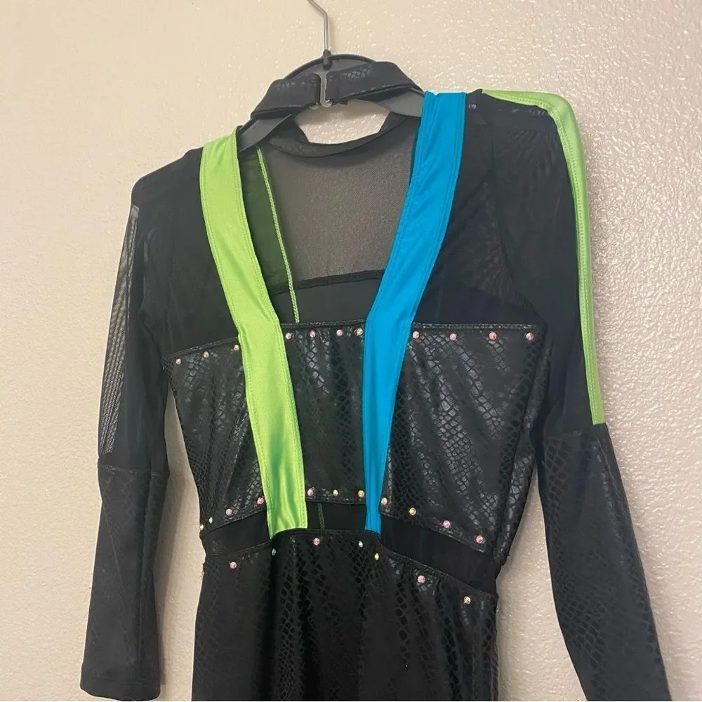 Revolution Dance black neon unitard costume ELECTRIC TOUCH RC22775 SA adult